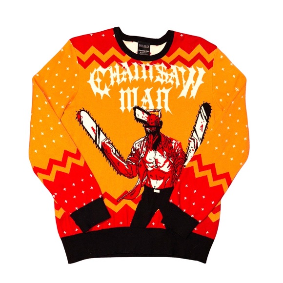 Other - Box Lunch Chainsaw Man Pullover Sweater Small Red Orange Anime Holiday Denji Gra